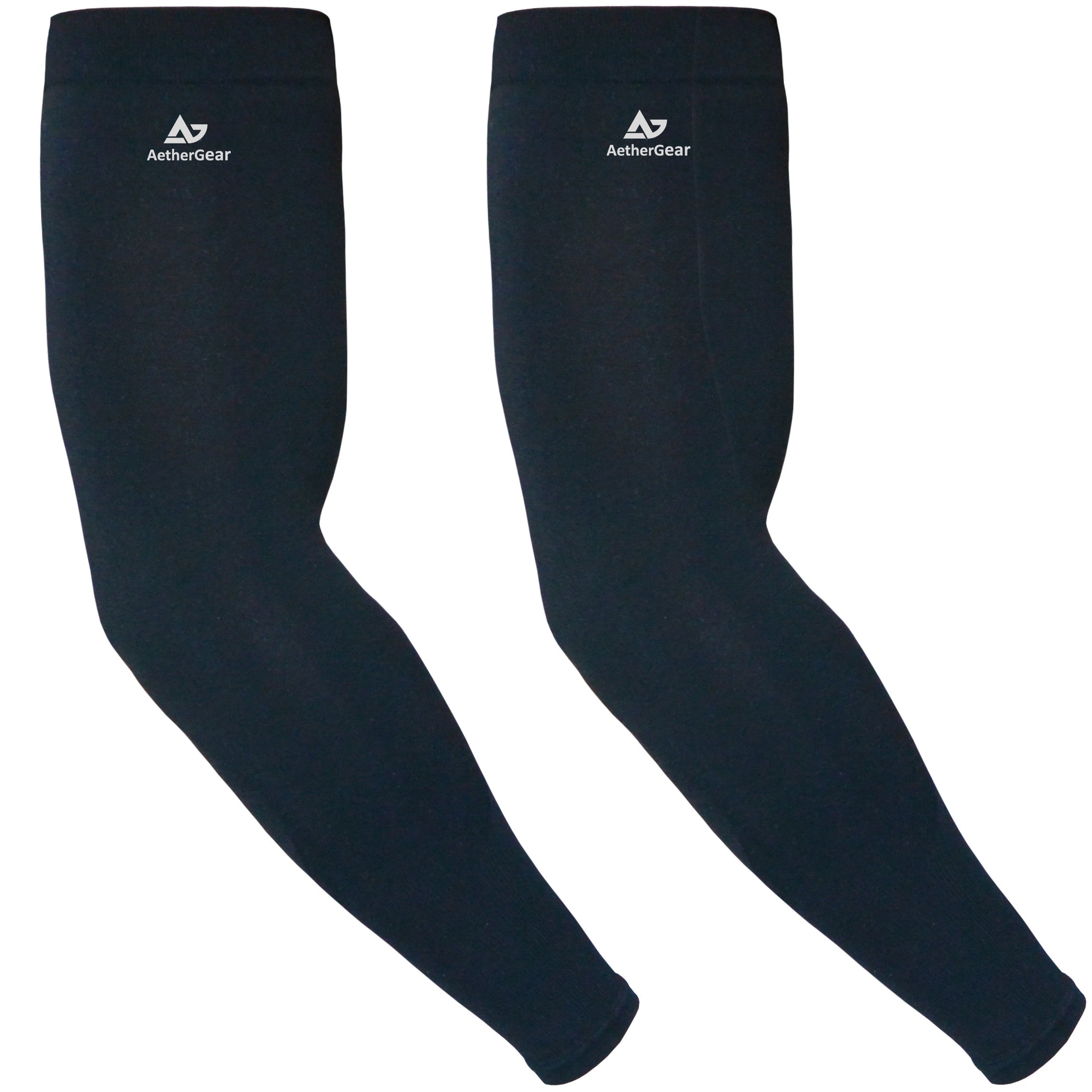 AetherGear Arm Sleeve Compression (1 Pair) Premium & Soft - Comfortable and Unrestrictive Sleeves for Volleyball, Baseball, Basketball, Gardening, Fishing, Cooling, UV Protection (Black) Men and Women
